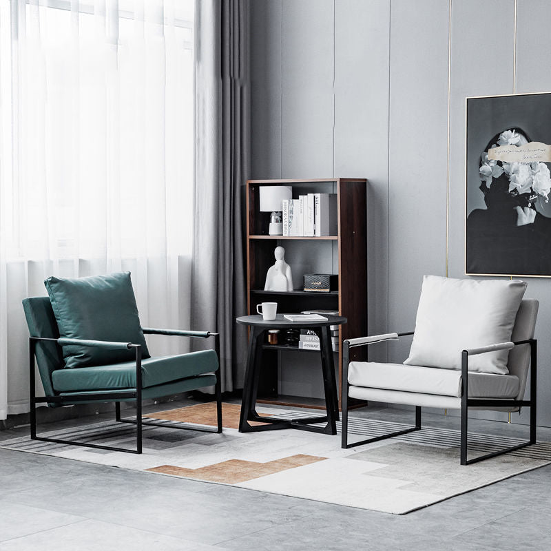 Contemporary Leather Armchair Black Metal Frame Plush Cushions & Pairing Sets for Modern Lounges