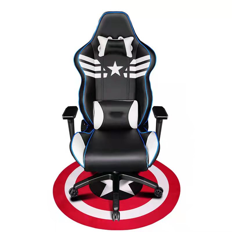 Captain America-Themed Gaming Chair Racing-Style Ergonomic Reclining Chair with Star-Stripe Emblem