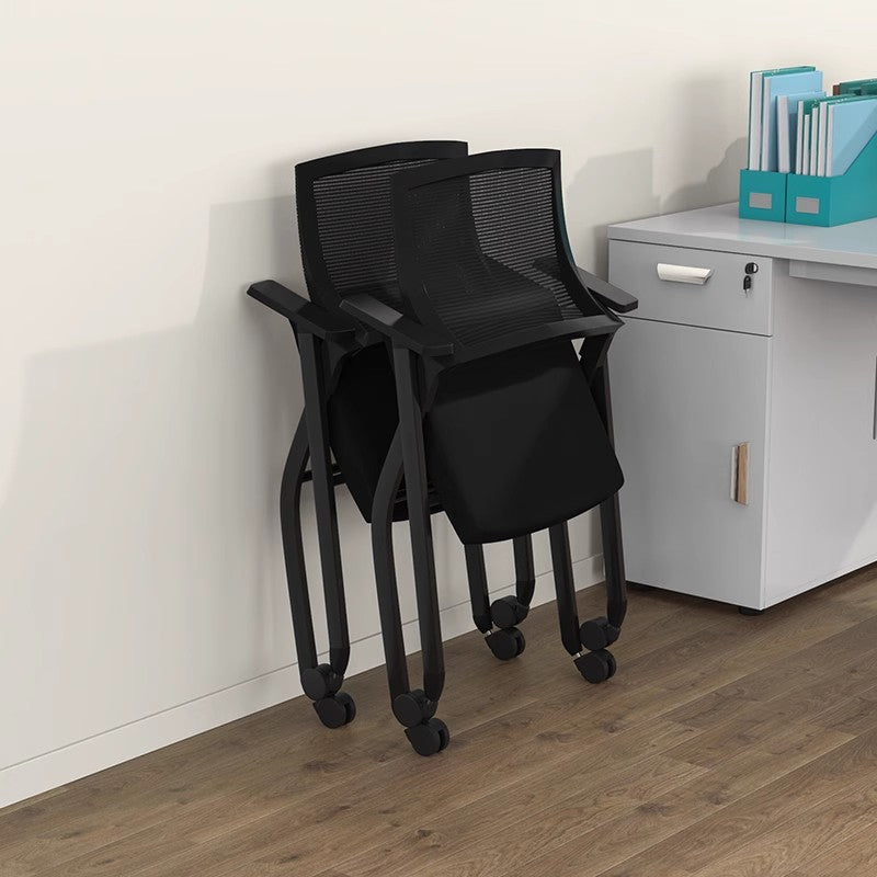 Rolling Stackable Mesh Conference Chair Smooth Casters Armrests Space-Saving Design for Office & Meeting Rooms