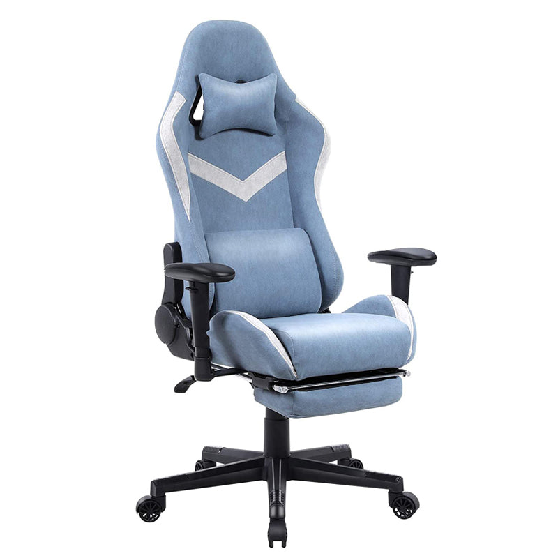 Fabric Gaming Chair Massage Lumbar Support 170° Reclining Backrest & Retractable Footrest