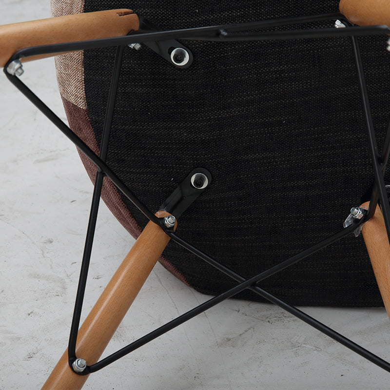 Retro Patchwork Fabric Armchair Classic Molded Back Wood-Metal Hybrid Frame & Artistic Color Blocks