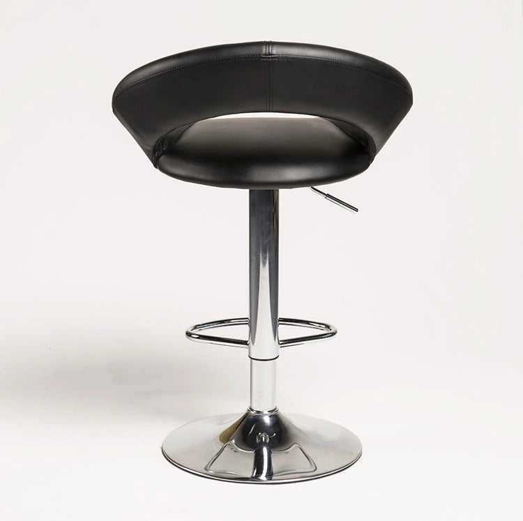 Ring-Shape Hollow Adjustable Bar Stool Leather Upholstery Chrome Base for Home/Commercial Bars