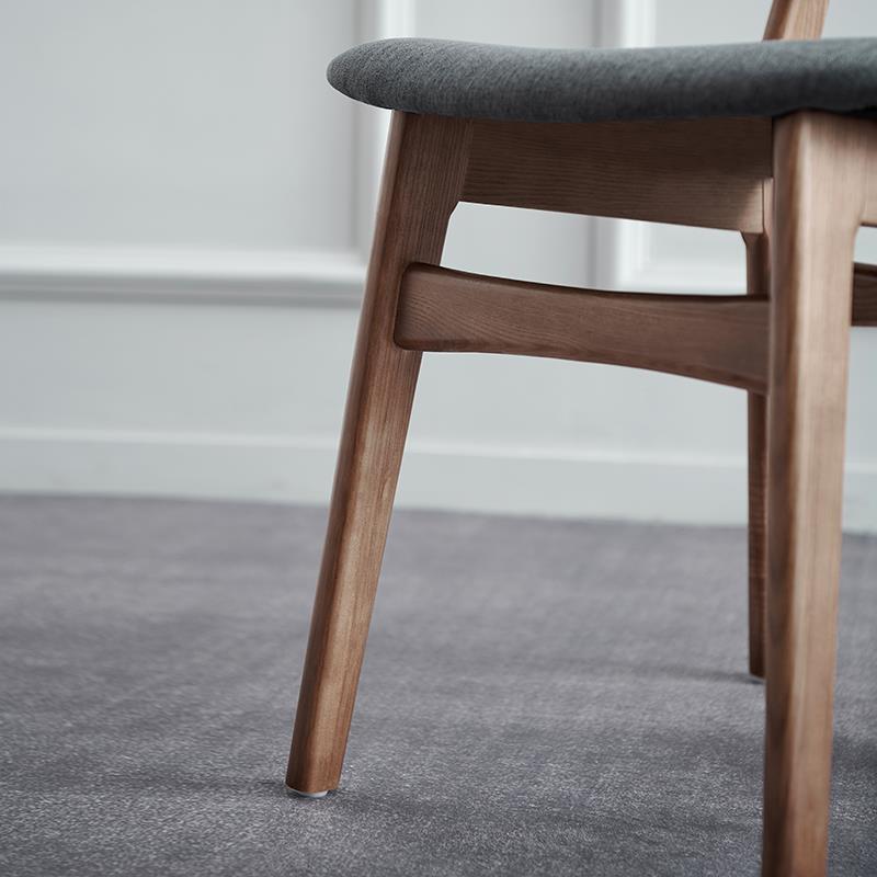 Nordic Minimalist Dining Chair Crescent Solid Wood Back Fabric Cushion & Warm Wood Finish