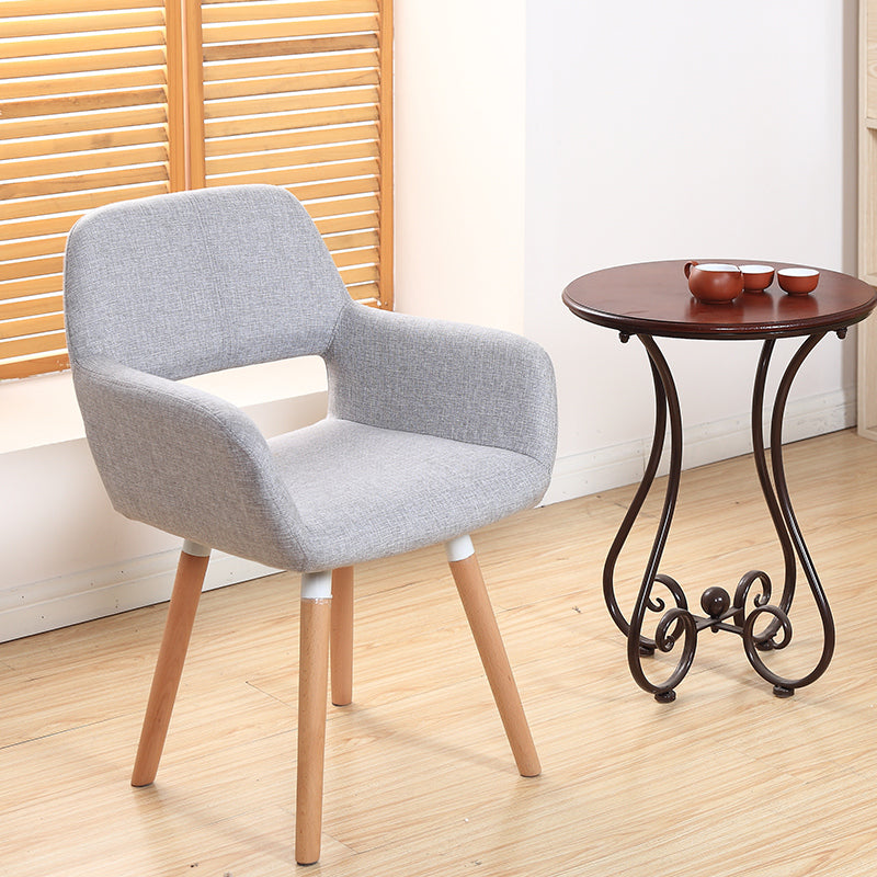 Casual Upholstered Dining Chair Versatile Fabric Prints Armrest Design & Wooden Legs for Lively Spaces