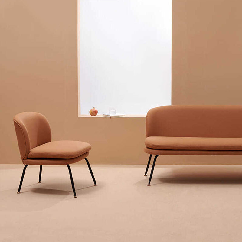 Minimalist Curved Fabric Sofa Single & Multi-Seat Options Soft Brown Fabric Black Metal Legs