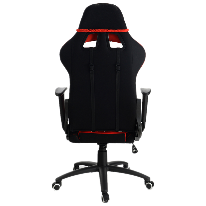 Fabric Gaming Chair High-Back Racing Style with Red-Black Color Blocking & Breathable Upholstery