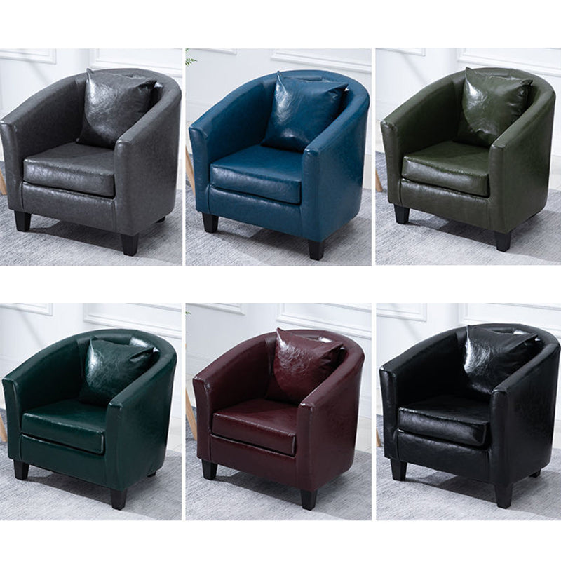 Barrel-Shaped Leather Sofa Single & Double Seats Multi-Color Options Black Wooden Legs