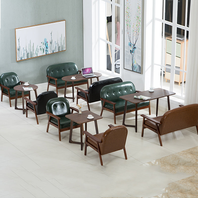 Modern Green Leather Loveseat with Wooden Frame Tufted Design for Living Room