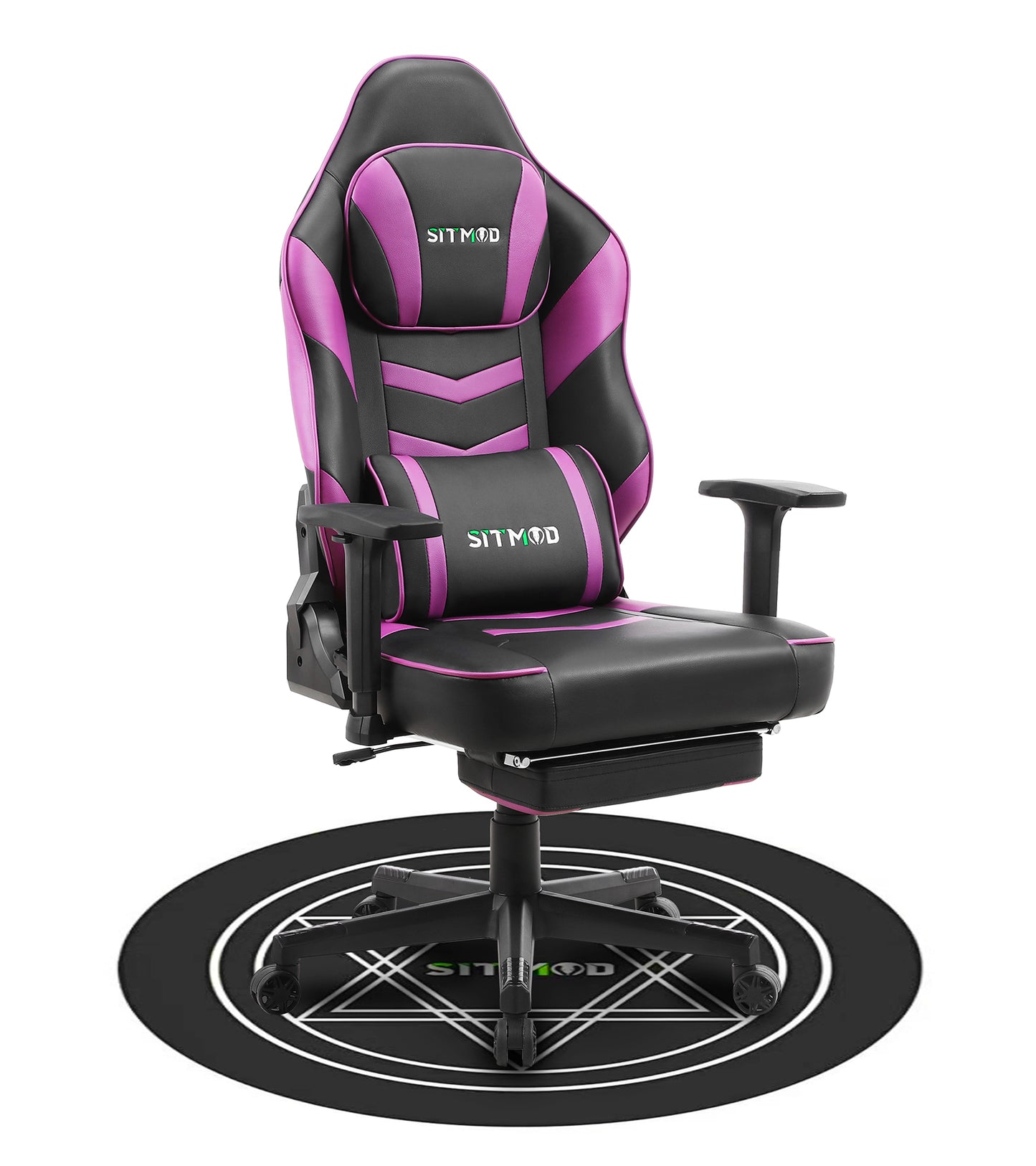 Black-White Massage Gaming Chair Lumbar Pillow Footrest Mat Adjustable Ergonomic Support for Gaming & Office Work Sessions