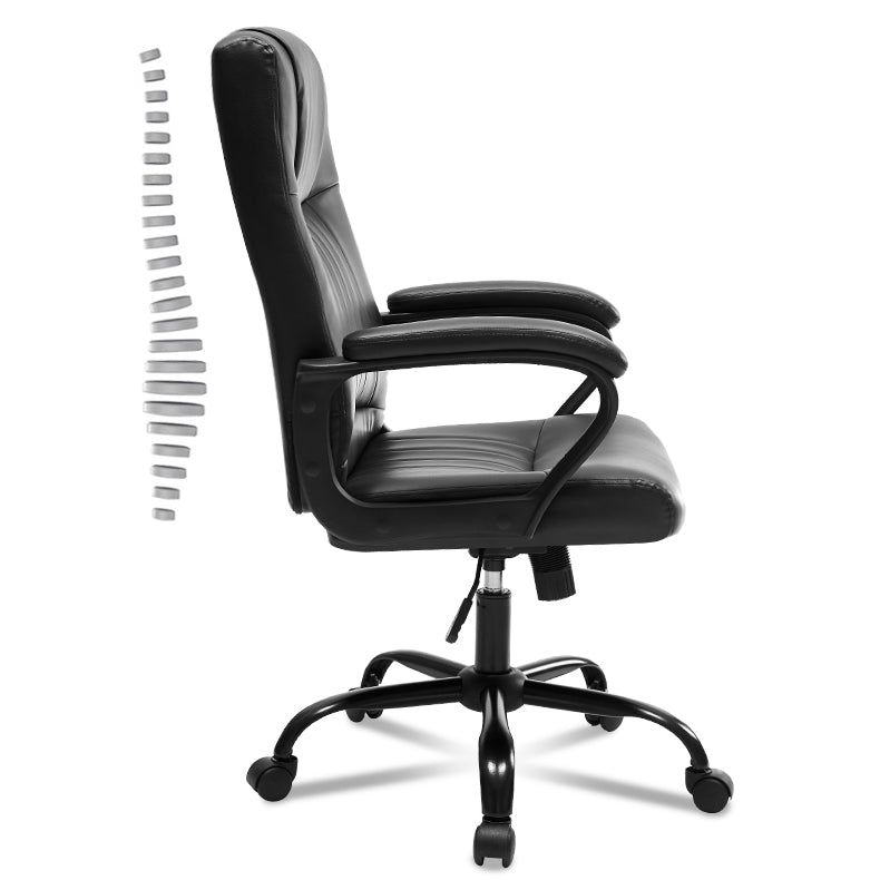 Black Leather High-Back Office Chair Adjustable Ergonomic Support Sturdy Base for Home & Professional Workspaces’ Daily Comfortable Seating & Tasks