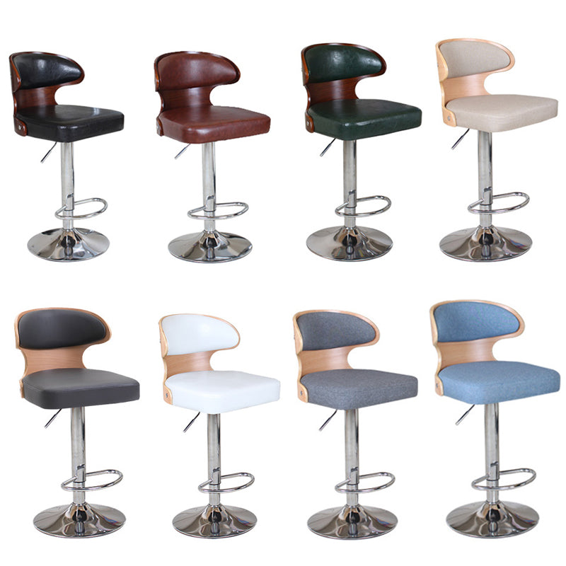 Adjustable Height Bar Stool Curved Bentwood Backrest Dual-Upholstery Cushion & Chrome Disc Base