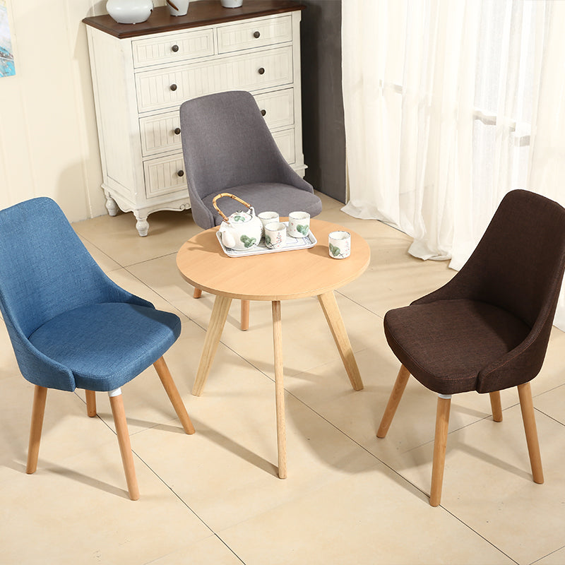 Casual Curved-Back Dining Chair Fabric Upholstery Wooden Legs & Versatile Hues