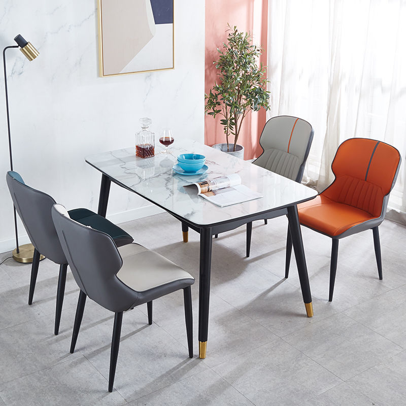 Modern Contrast-Color Dining Chair Leather Upholstery Curved Back Striped Detail for Stylish Dining Spaces