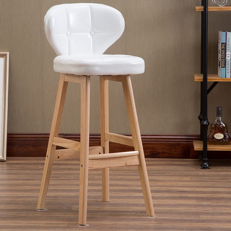 Fixed-Height Tufted Leather Bar Stool Dual-Tone Wooden Legs & Multi-Hue Upholstery for Modern/Luxe Spaces