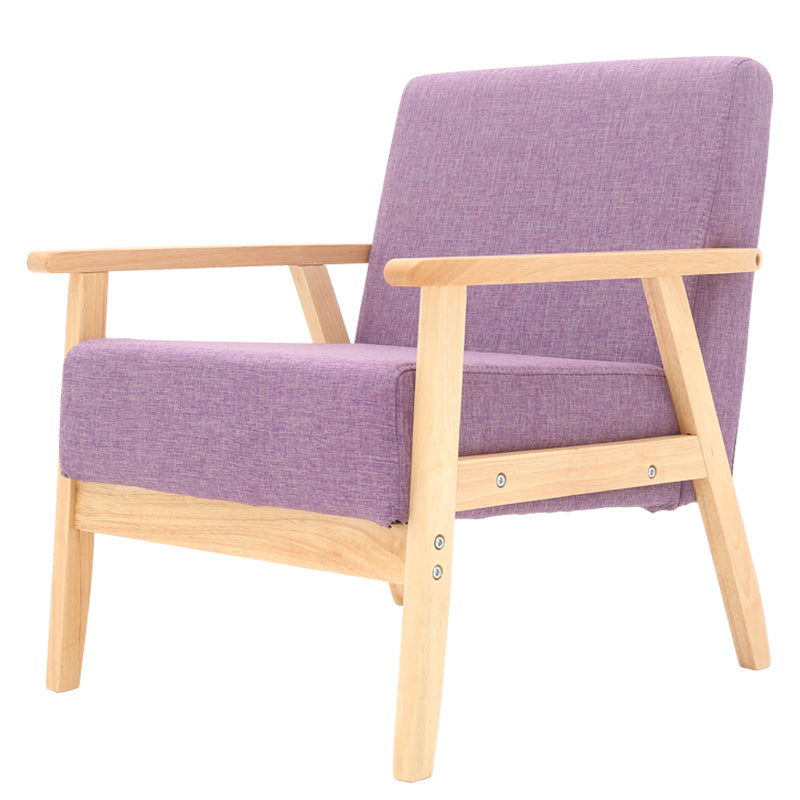 Modern Purple Fabric Lounge Chair with Light Wooden Frame - Stylish Upholstered Seating