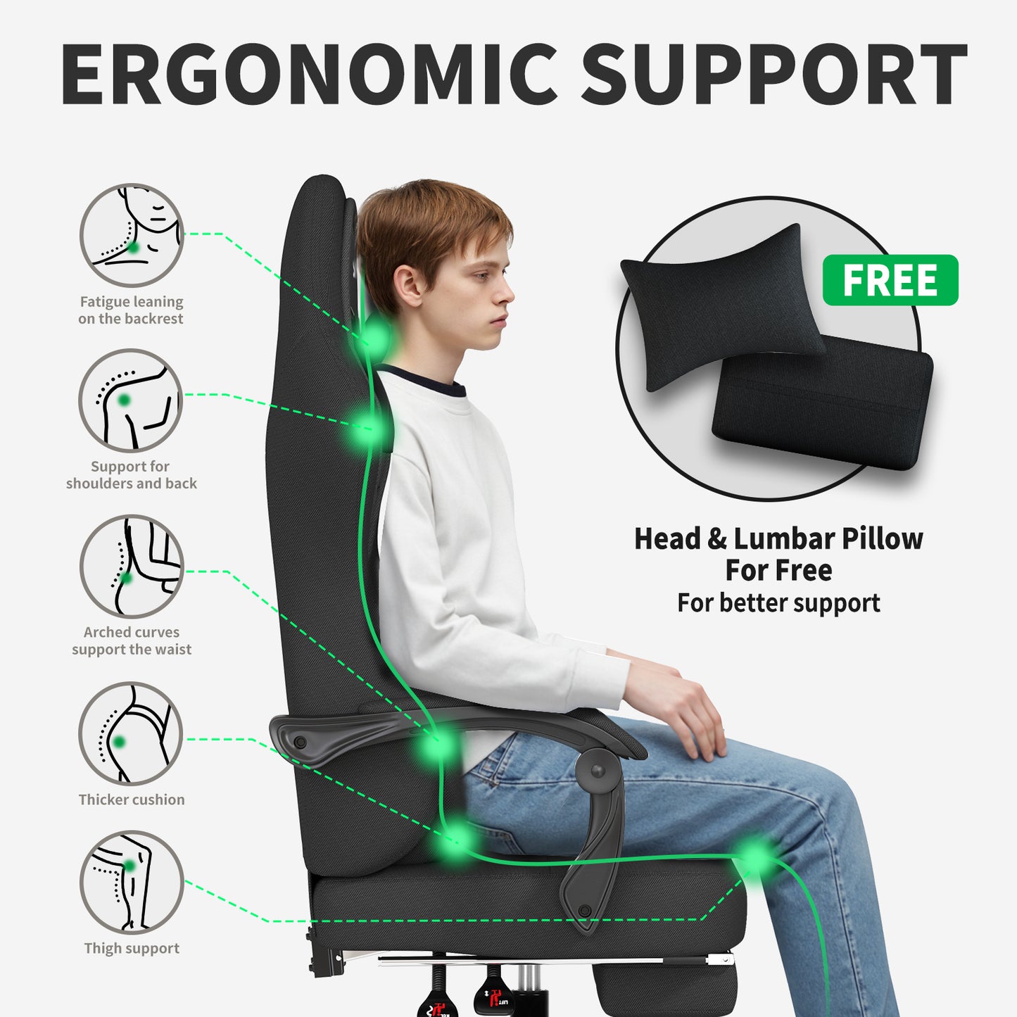 Gaming Chair, Big and Tall Gaming Chairs for Adults with Footrest and Lumbar Support, Comfortable Ergonomic Fabric Computer Chair 400 lbs, 360° Swivel, Height Adjustable Video Gamer Chair, Silla Gamer