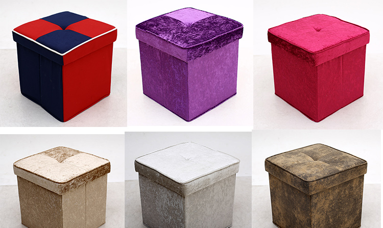 C02 Red and Blue Fabric Storage Ottoman with Folding Design - Square Footstool for Home Organization