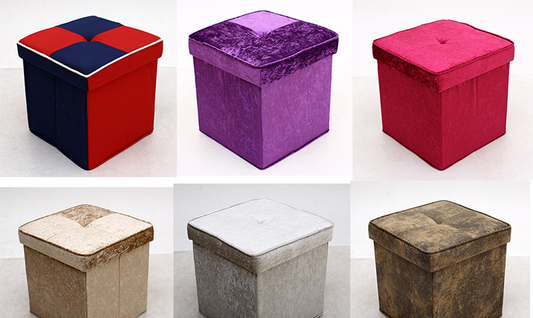 Red and Blue Fabric Storage Ottoman with Folding Design-Square Footstool for Home Organization