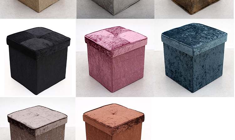 C02 Red and Blue Fabric Storage Ottoman with Folding Design - Square Footstool for Home Organization