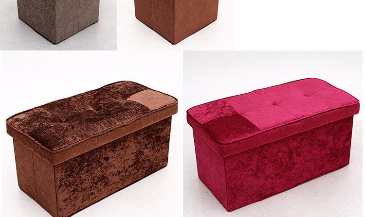 C02 Red and Blue Fabric Storage Ottoman with Folding Design - Square Footstool for Home Organization