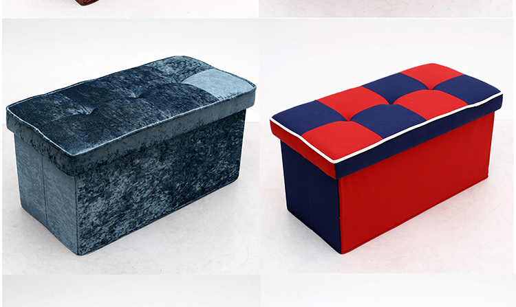 C02 Red and Blue Fabric Storage Ottoman with Folding Design - Square Footstool for Home Organization