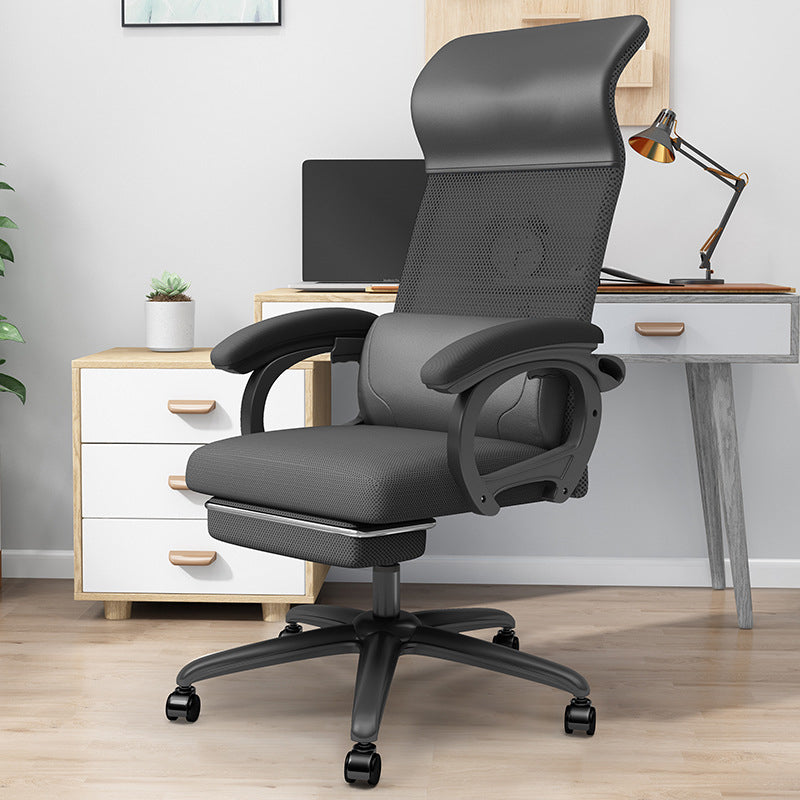 High-Back Reclining Mesh Office Chair Ergonomic Desk Chair with Retractable Footrest & 135° Recline Breathable Mesh & PU Leather Chair with 360° Swivel & Height Adjustment Black Office Chair for Home & Gaming