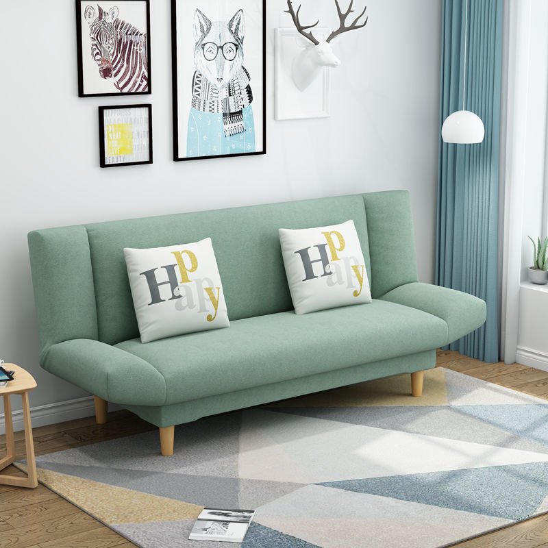 Foldable Multi-Color Sofa Bed Fun Pattern Pillows Wooden Legs Compact Living Design