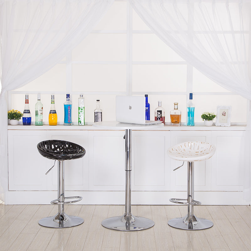 Adjustable Height Hollow-Out Plastic Bar Stool Geometric Cutout Design Bright Multi-Hue & Chrome Disc Base