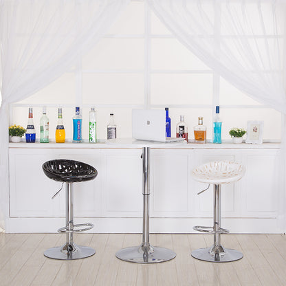 Adjustable Height Hollow-Out Plastic Bar Stool Geometric Cutout Design Bright Multi-Hue & Chrome Disc Base