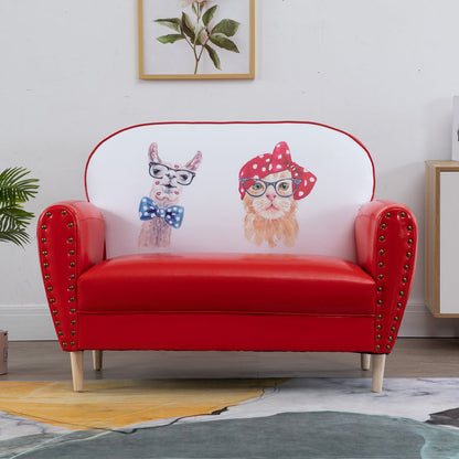 Whimsical Animal-Print Sofa Colorful Leather Upholstery Studded Armrests Kids-Friendly Design