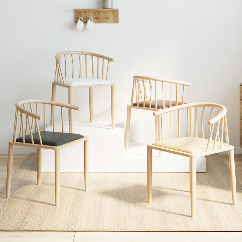 C-33-SITMOD Nordic Slatted-Back Dining Chair: Light Wood Frame, Curved Armrest & Leather Cushion