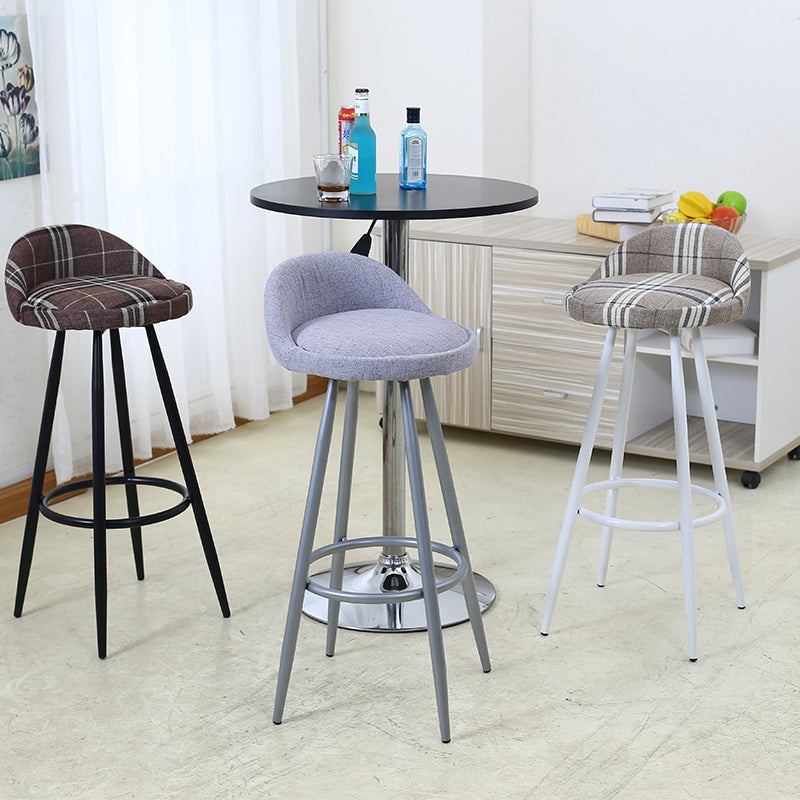 Rotatable Fabric Bar Stool Plaid/Patterned Upholstery Metal Frame & Footrest for Eclectic Spaces