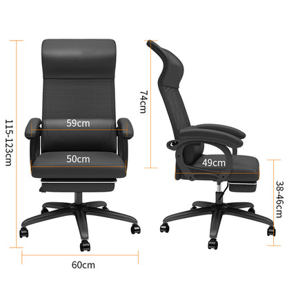 High-Back Reclining Mesh Office Chair Ergonomic Desk Chair with Retractable Footrest & 135° Recline Breathable Mesh & PU Leather Chair with 360° Swivel & Height Adjustment Black Office Chair for Home & Gaming