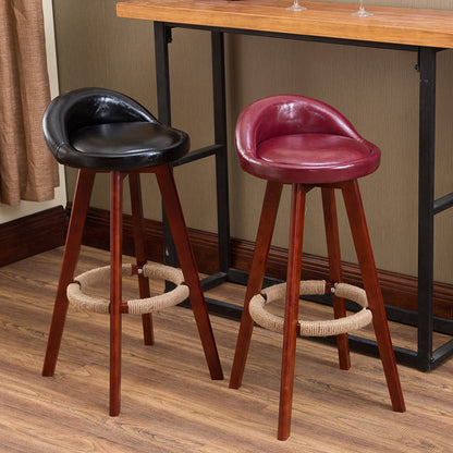 Wooden-Leg Bar Stool Fabric/Leather Upholstery Hemp Footrest for Retro & Themed Spaces