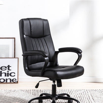 Black Leather High-Back Office Chair Adjustable Ergonomic Support Sturdy Base for Home & Professional Workspaces’ Daily Comfortable Seating & Tasks