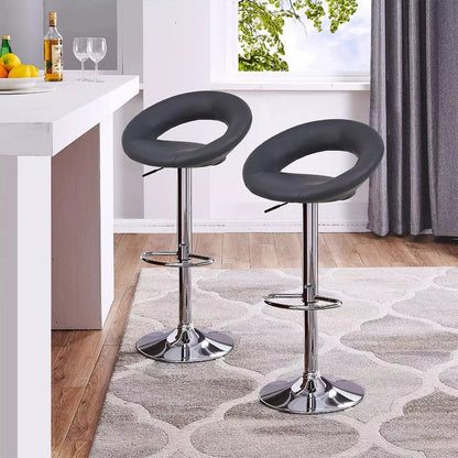 Ring-Shape Hollow Adjustable Bar Stool Leather Upholstery Chrome Base for Home/Commercial Bars