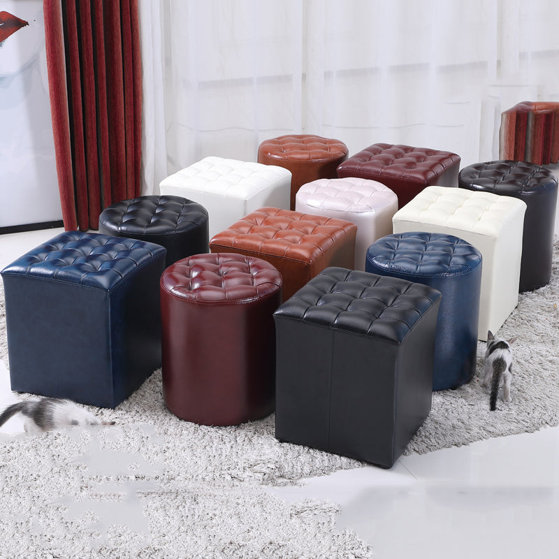 C04-SITMOD Luxury Tufted Stool: Dual-Shape (Cylindrical/Square), Multi-Size Options, Premium Leather-Look for Living Room & Sofa Side