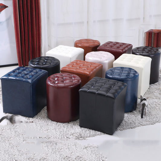 Luxury Tufted Stool: Dual-Shape Cylindrical/Square Multi-Size Options Premium Leather-Look for Living Room & Sofa Side