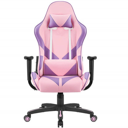Ergonomic Gaming Chair Pink-Purple Geometric Color-Block Racing-Style Reclining Chair