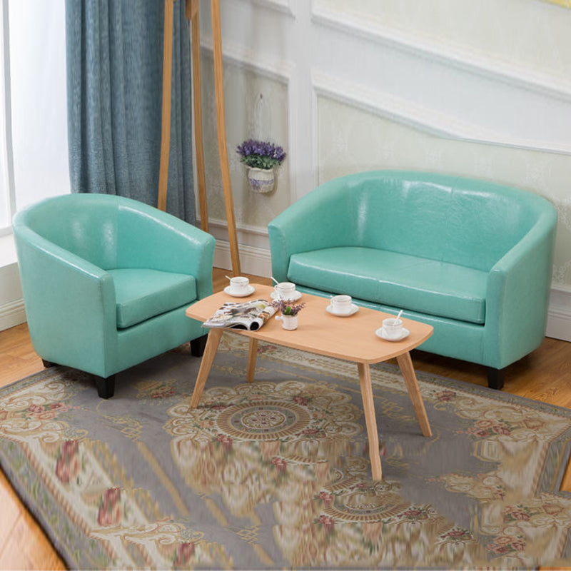 Barrel-Shaped Leather Sofa Single & Double Seats Multi-Color Options Black Wooden Legs