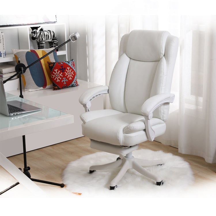 Luxury Brown Leather High-Back Office Chair Footrest, Ergonomic Support Chrome Casters – Plush Executive Seating for Workspaces & Home Offices