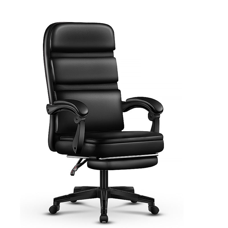 Leather High-Back Office Chair Adjustable Arms Built-in Footrest Sturdy Ergonomic Support for Work Relaxation & Comfortable Daily Lounging Sessions