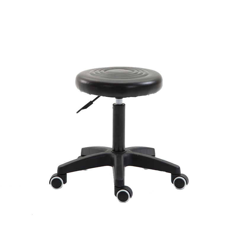 J28 Adjustable Rolling Stool: Circular Rippled Leather Cushion, Five-Caster Base for Workshop & Salon Use