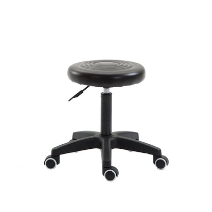 Adjustable Rolling Stool Circular Rippled Leather Cushion Five-Caster Base for Workshop & Salon Use