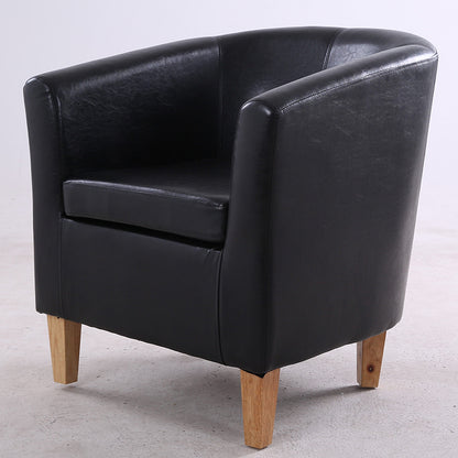 Vibrant Red Leather Tub Armchair Sleek Curved Design Sturdy Wooden Legs Single Seater for Living Rooms & Cozy Reading Nooks