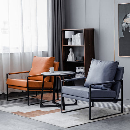 Contemporary Leather Armchair Black Metal Frame Plush Cushions & Pairing Sets for Modern Lounges