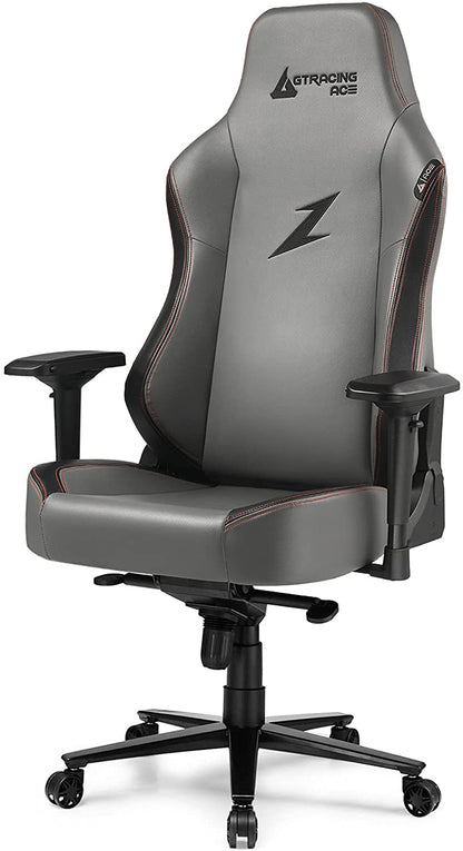 Gray Gaming Chair Red Stitching Adjustable Arms Ergonomic Seating Support for Extended Gaming & Office Work Sessions
