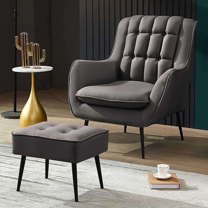 Tufted Wingback Armchair Velvet/Leather Upholstery Metal Legs & Matching Ottoman for Luxe Lounging