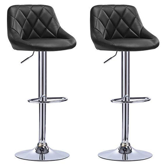 Adjustable Height Bar Stool Diamond-Quilted Upholstery Chrome Lift Pole & Disc Base