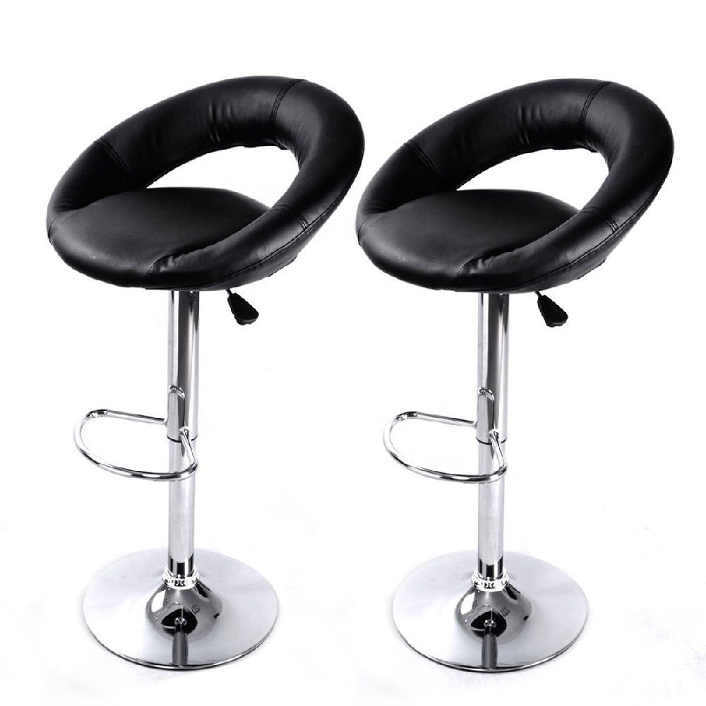 Ring-Shape Hollow Adjustable Bar Stool Leather Upholstery Chrome Base for Home/Commercial Bars